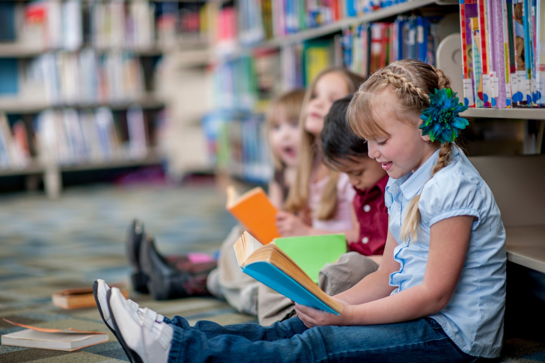 Children Reading Books in the Library